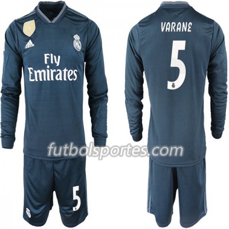 Camisetas Real Madrid VARANE 5 Niño Segunda Equipacion 2018/2019 Manga Larga